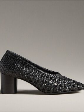 Pilcro Black Woven Leather Block Heel Pump